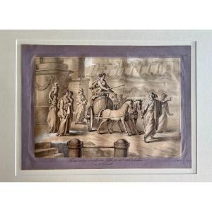 18th-century Roman School – Nausicaa Leads Odysseus To Alcinoos – Lavis & Plume