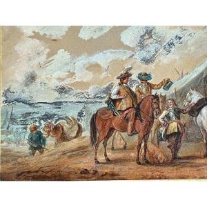 École Hollandaise du XVIIIᵉ siècle – Halte de Cavaliers, dans le goût de Philips Wouwerman