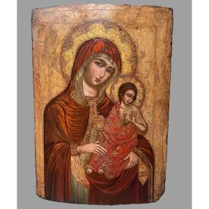 Vierge à l'Enfant, tempera sur panneau à fond d'or, Italie, XIVe-XVe siècle