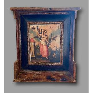 Altarpiece Dedicated To Saint Barbara, Oil On Panel, 17th-century Hispano-colonial School