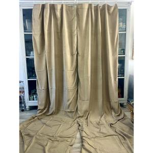1st Pair Of Mayenne Linen Curtains, Bronze-toned Moiré Silk, Lined, 340 Cm