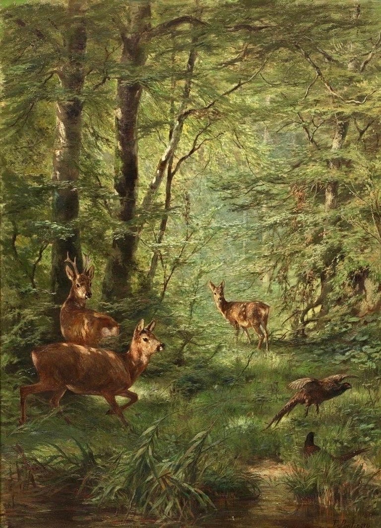 Franz von Pausinger - Famille de cerfs - Provenance Chateau d'Häringe