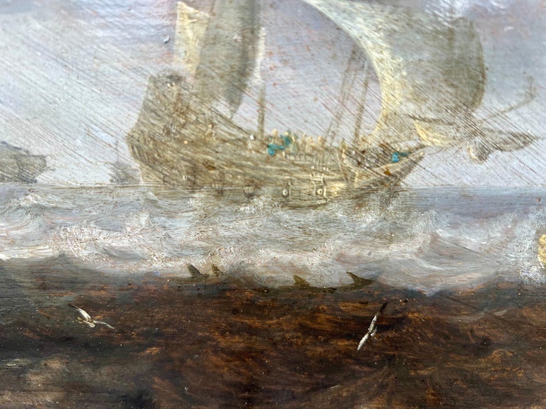 Bonaventura Peeters I - Mer agitée avec navires marchands et dauphins - Marine 17 ième-photo-3