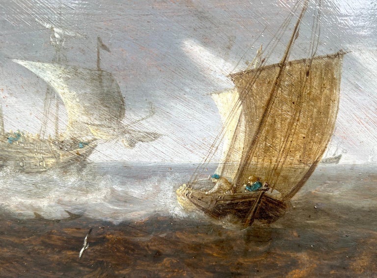 Bonaventura Peeters I - Mer agitée avec navires marchands et dauphins - Marine 17 ième-photo-4