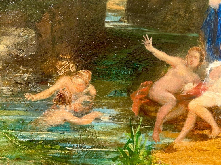 Tableau Barbizon du XIXe siècle - Groupe élégant en extérieur-photo-2