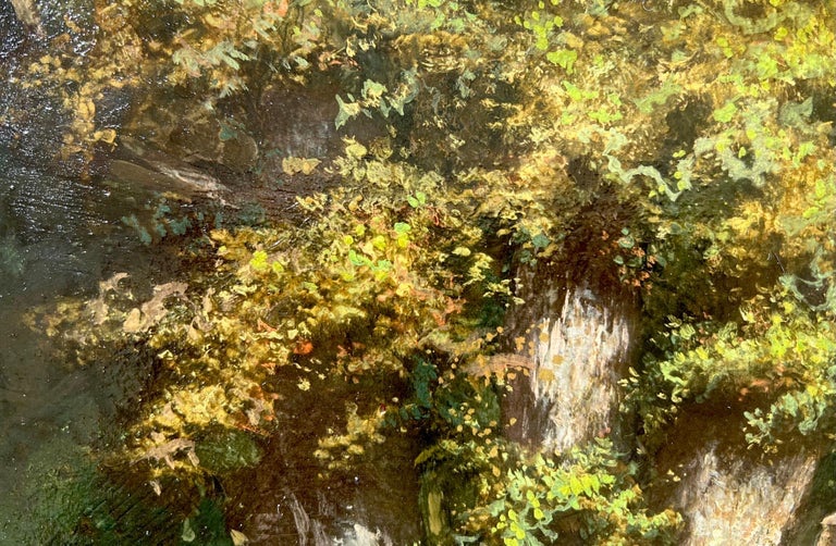 Tableau Barbizon du XIXe siècle - Groupe élégant en extérieur-photo-3