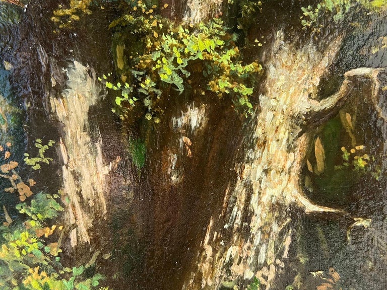 Tableau Barbizon du XIXe siècle - Groupe élégant en extérieur-photo-3