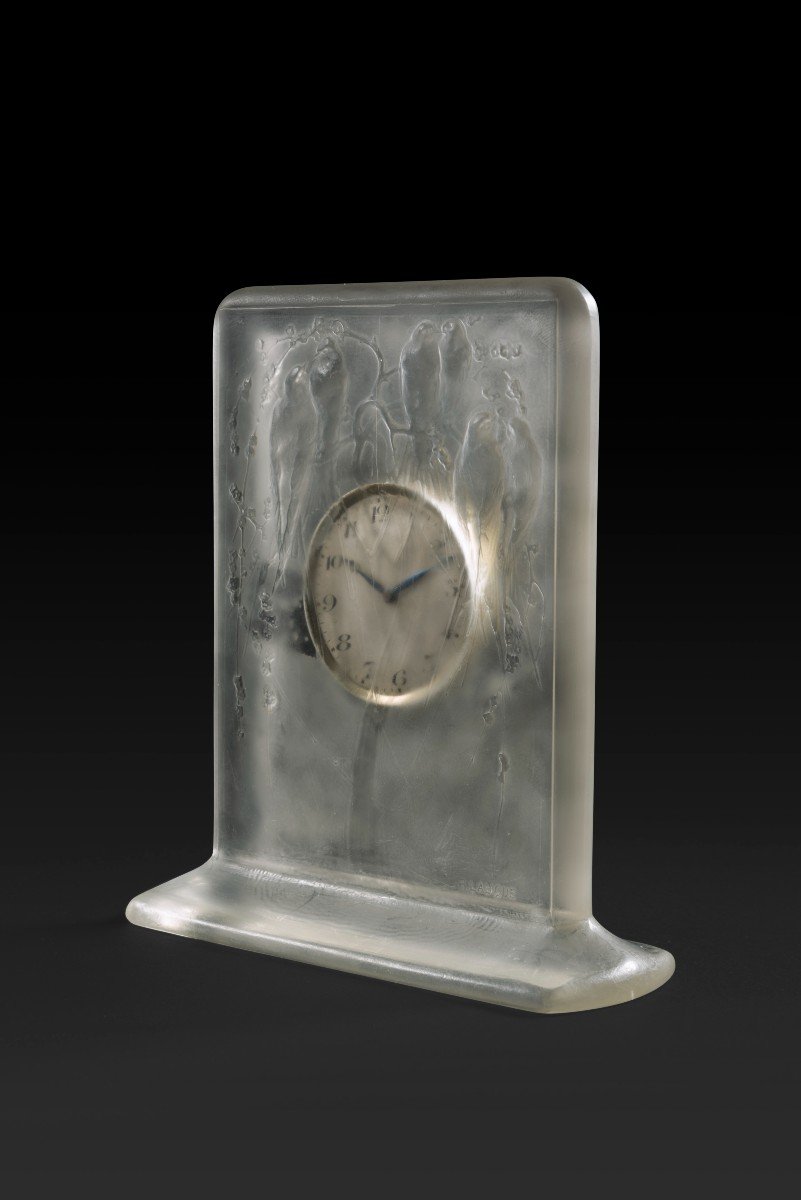 8-day Clock “six Hirondelles Perchees” (1920) By Rene Lalique (1860-1945): -photo-2