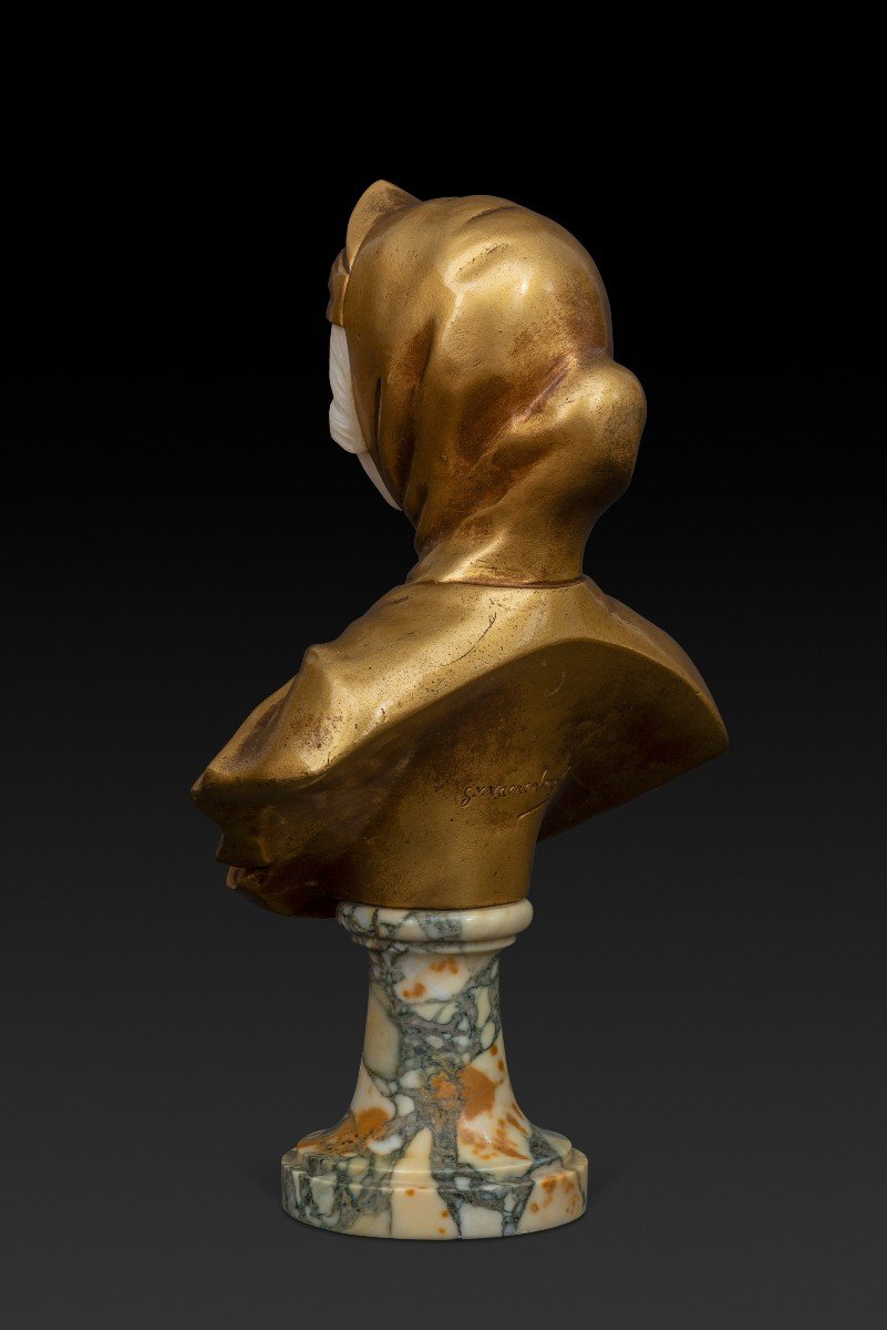 Bust In Alabaster And Gilt Bronze “joan Of Arc” (early 20th Century) Gustave Van Vaerenbergh-photo-4