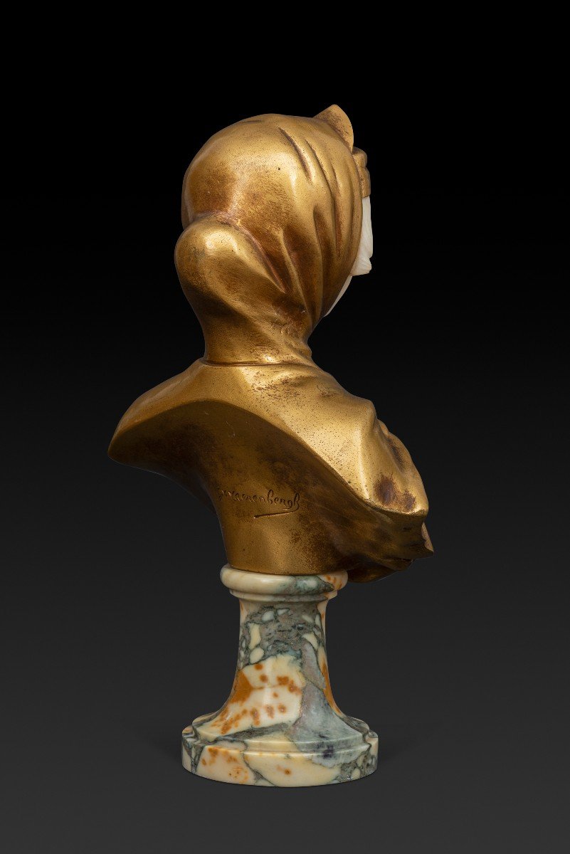 Bust In Alabaster And Gilt Bronze “joan Of Arc” (early 20th Century) Gustave Van Vaerenbergh-photo-2