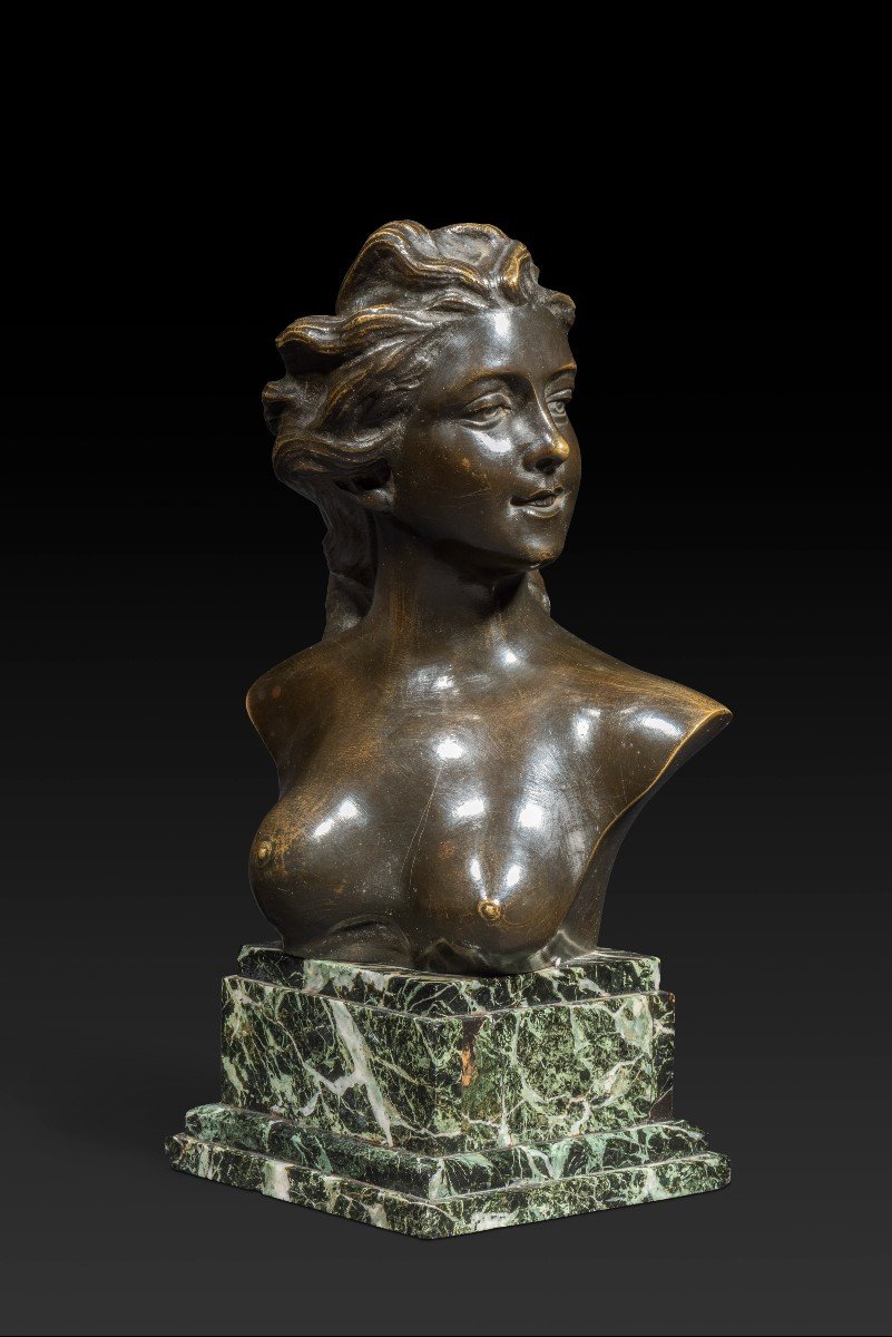 « Buste De Jeune Femme » En Bronze De Jef Lambeaux (1852-1908)-photo-2