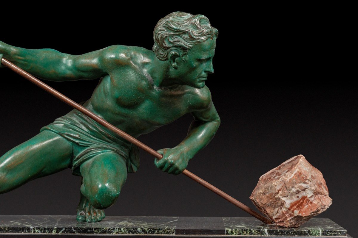 Bronze Statue “the Effort” Or “the Athlete” By Gustave Louis Buchet (1888-1963) -photo-4
