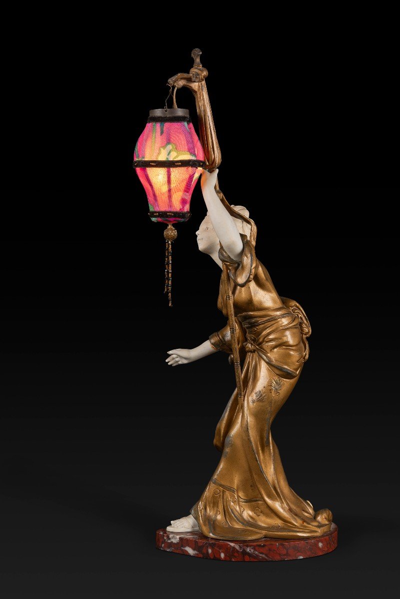 "la Geisha Au Lampion" Par Adolphe Armand Truffier (actif Entre 1890 Et 1930):-photo-3