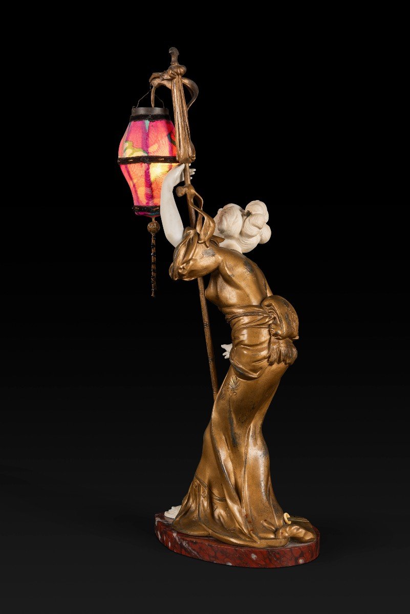 "la Geisha Au Lampion" Par Adolphe Armand Truffier (actif Entre 1890 Et 1930):-photo-4