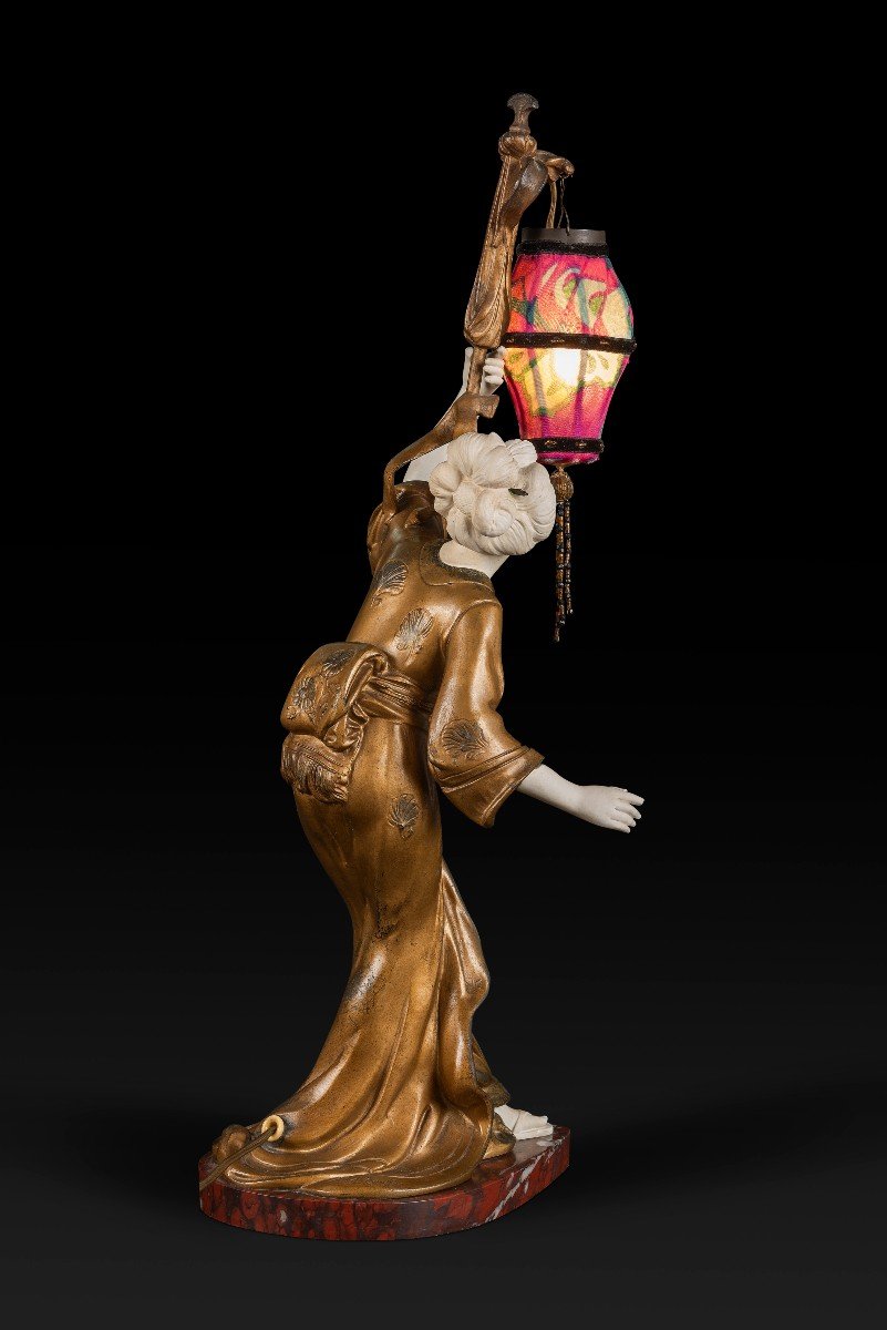 "la Geisha Au Lampion" Par Adolphe Armand Truffier (actif Entre 1890 Et 1930):-photo-2