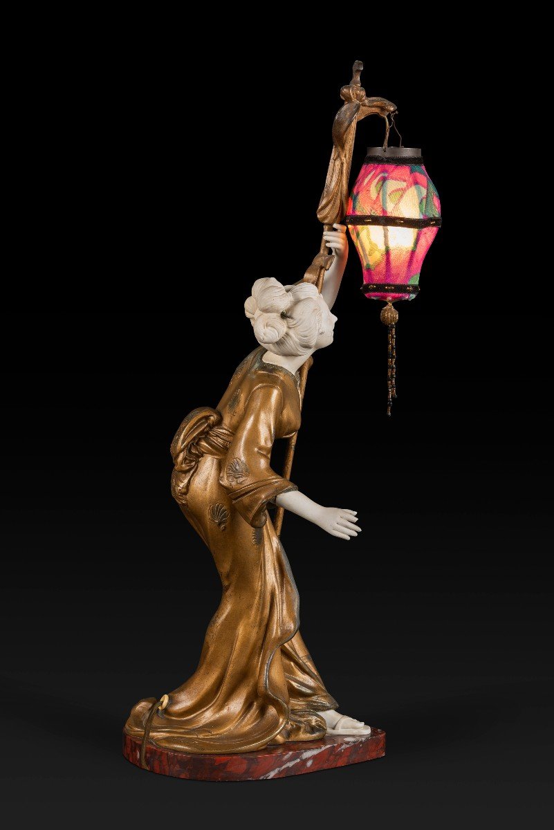 "la Geisha Au Lampion" Par Adolphe Armand Truffier (actif Entre 1890 Et 1930):-photo-3