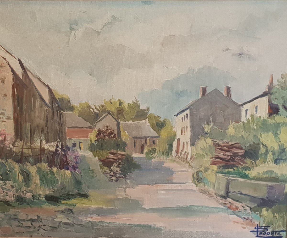 “landscape In Ardennes” Oil Painting On Canvas By Simone Leconte (1892-1963)