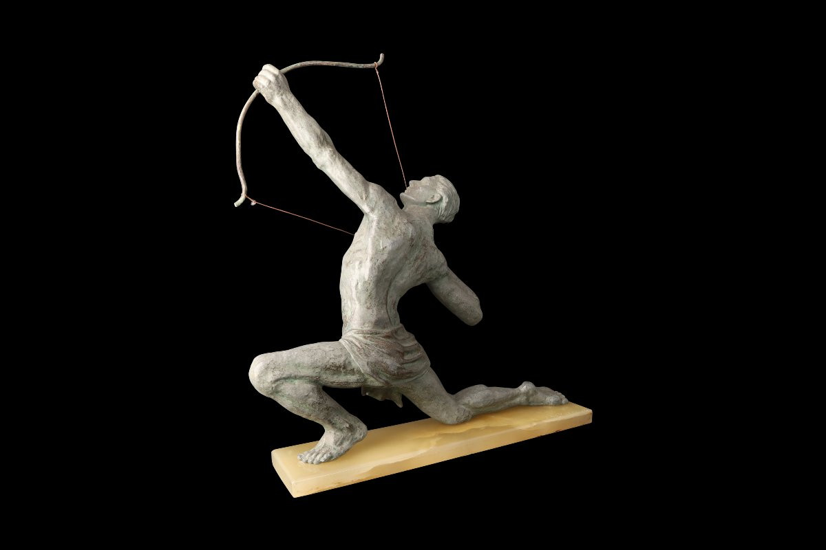 Sculpture En Régule "l'archer" De Jean De Roncourt (1869-1937)-photo-1