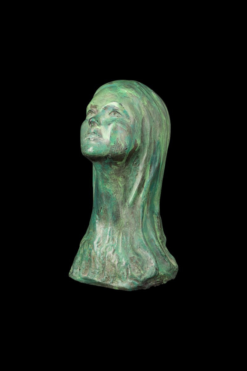 Composite Material Sculpture "bust Of A Woman" By Charles Delporte (1928-2012)-photo-2
