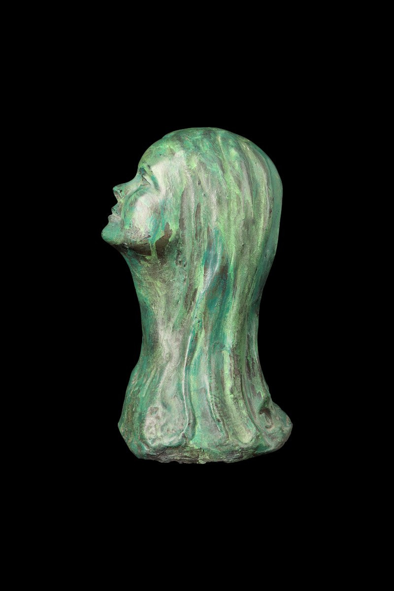 Composite Material Sculpture "bust Of A Woman" By Charles Delporte (1928-2012)-photo-3