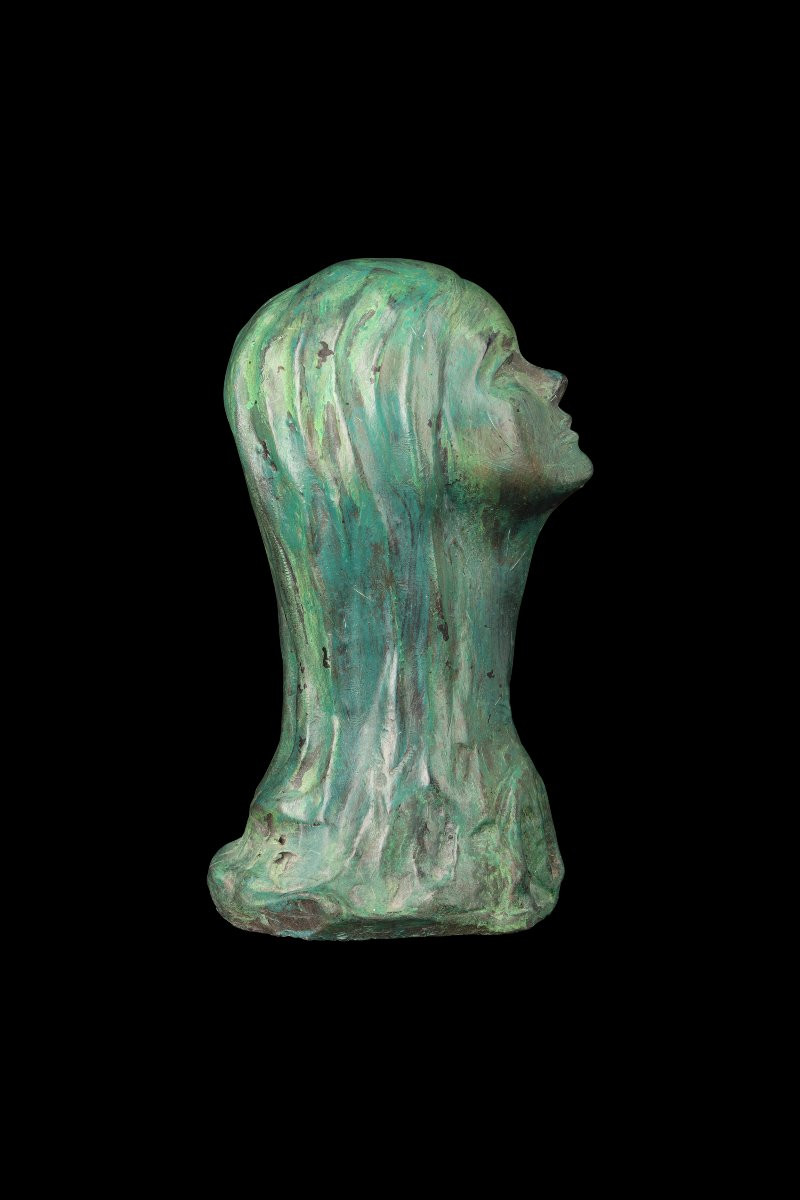 Composite Material Sculpture "bust Of A Woman" By Charles Delporte (1928-2012)-photo-3