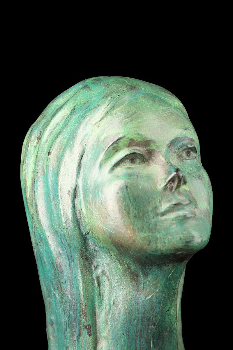 Composite Material Sculpture "bust Of A Woman" By Charles Delporte (1928-2012)-photo-5