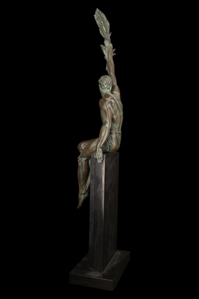 Cast Iron Sculpture With Green Patina The "trophy" By Le Faguays (1892-1962)-photo-4