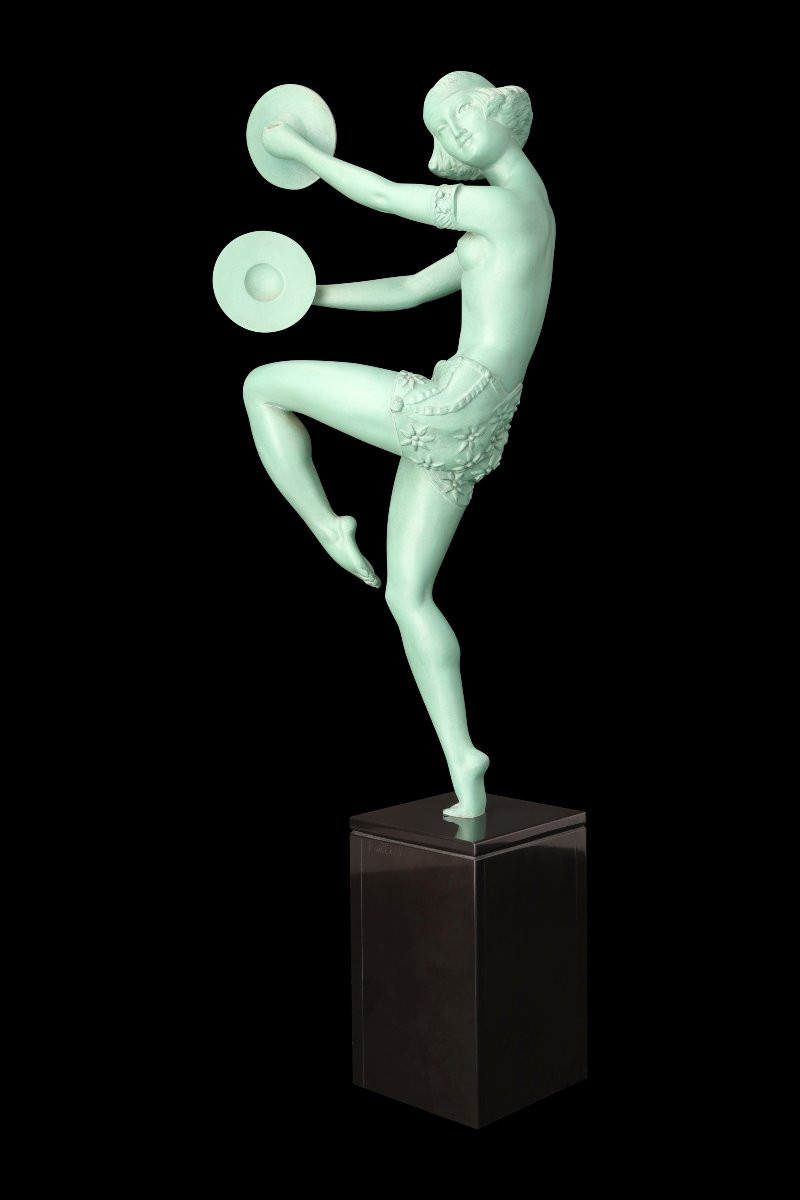 Art Deco Metal Sculpture "the Dancer With Cymbals" By Enrique Molins-balleste (1893-1958)-photo-3
