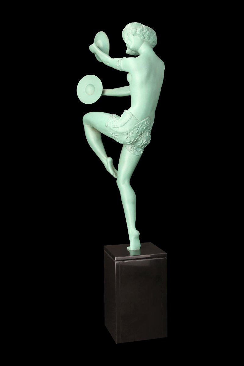Art Deco Metal Sculpture "the Dancer With Cymbals" By Enrique Molins-balleste (1893-1958)-photo-4
