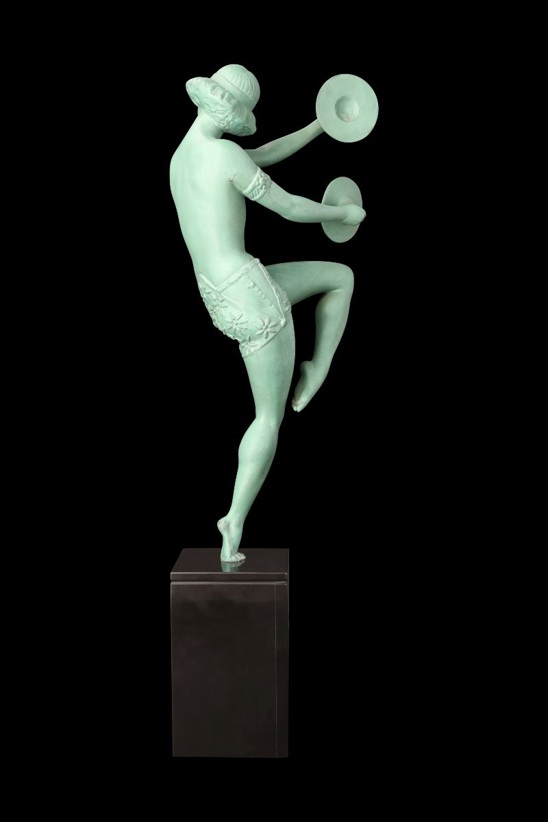 Art Deco Metal Sculpture "the Dancer With Cymbals" By Enrique Molins-balleste (1893-1958)-photo-4