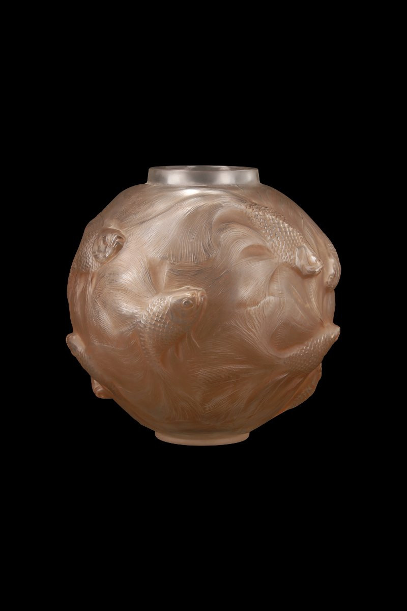 Vase « FORMOSE » (1924) en verre soufflé-pressé moulé patiné sienne De RENE LALIQUE (1860-1845)-photo-1