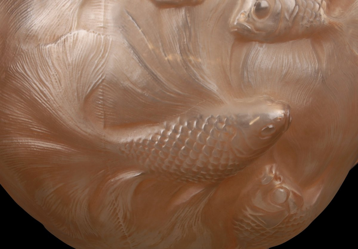 Vase « FORMOSE » (1924) en verre soufflé-pressé moulé patiné sienne De RENE LALIQUE (1860-1845)-photo-6