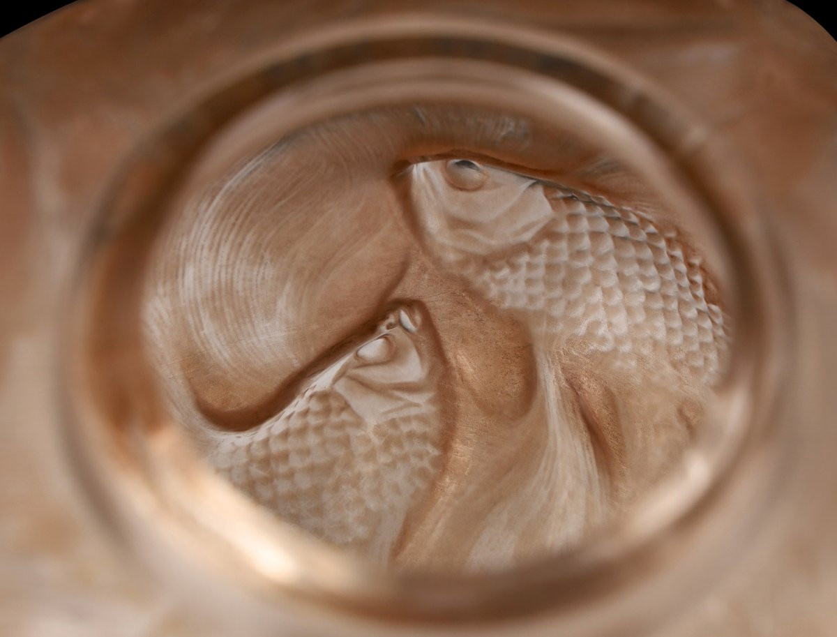 Vase « FORMOSE » (1924) en verre soufflé-pressé moulé patiné sienne De RENE LALIQUE (1860-1845)-photo-7