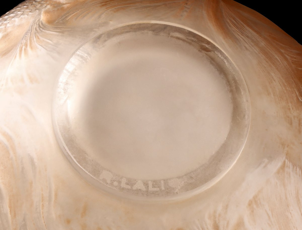 Vase « FORMOSE » (1924) en verre soufflé-pressé moulé patiné sienne De RENE LALIQUE (1860-1845)-photo-8