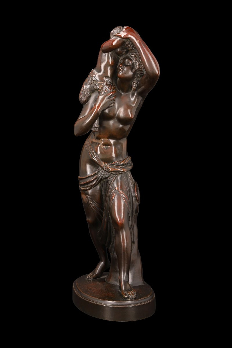 Bronze Sculpture "woman With Faun" By Leopold Oudry (1854-1882)-photo-2