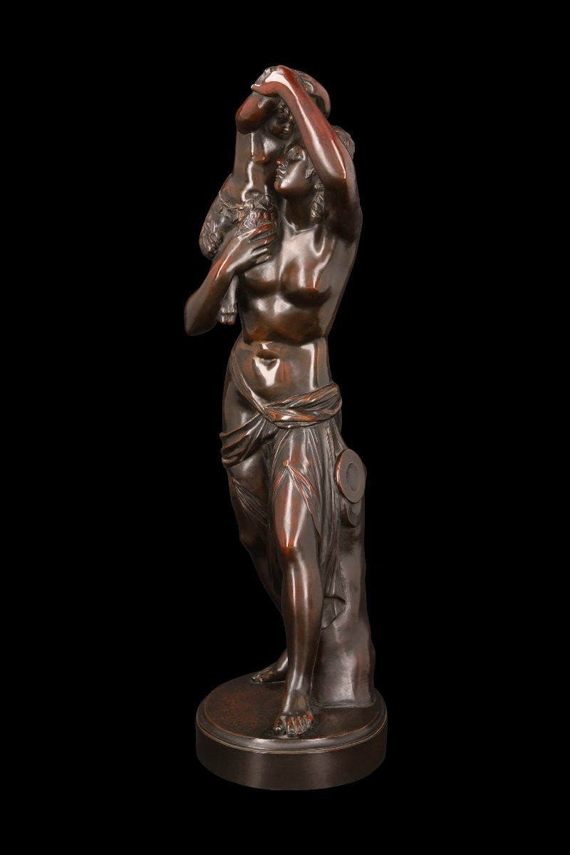 Bronze Sculpture "woman With Faun" By Leopold Oudry (1854-1882)-photo-3