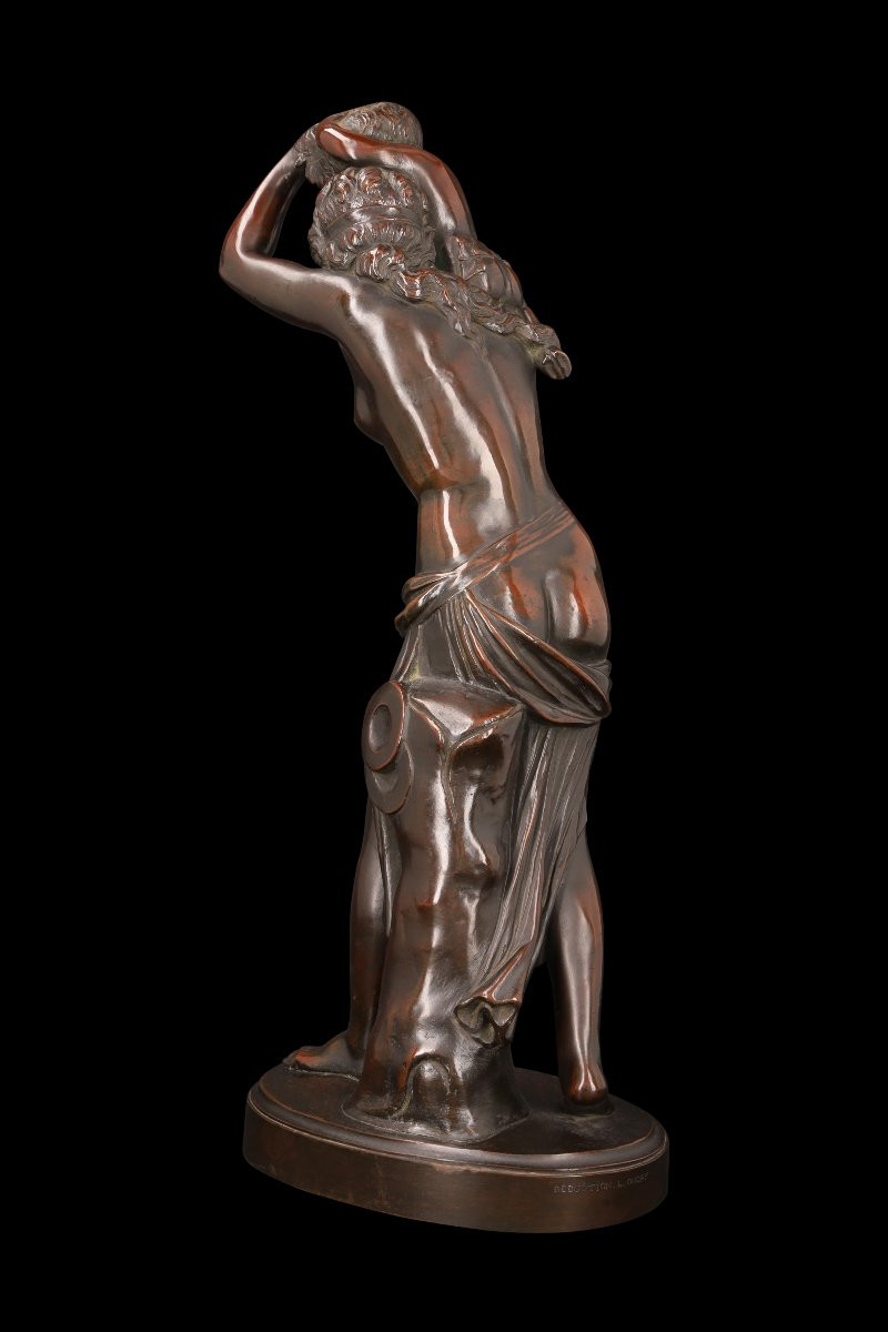 Bronze Sculpture "woman With Faun" By Leopold Oudry (1854-1882)-photo-1