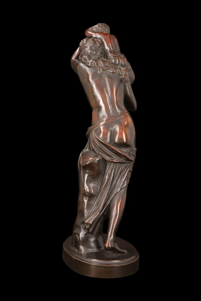 Bronze Sculpture "woman With Faun" By Leopold Oudry (1854-1882)-photo-2