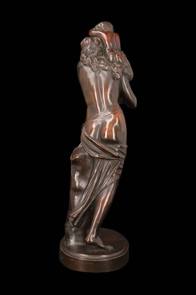Bronze Sculpture "woman With Faun" By Leopold Oudry (1854-1882)-photo-3