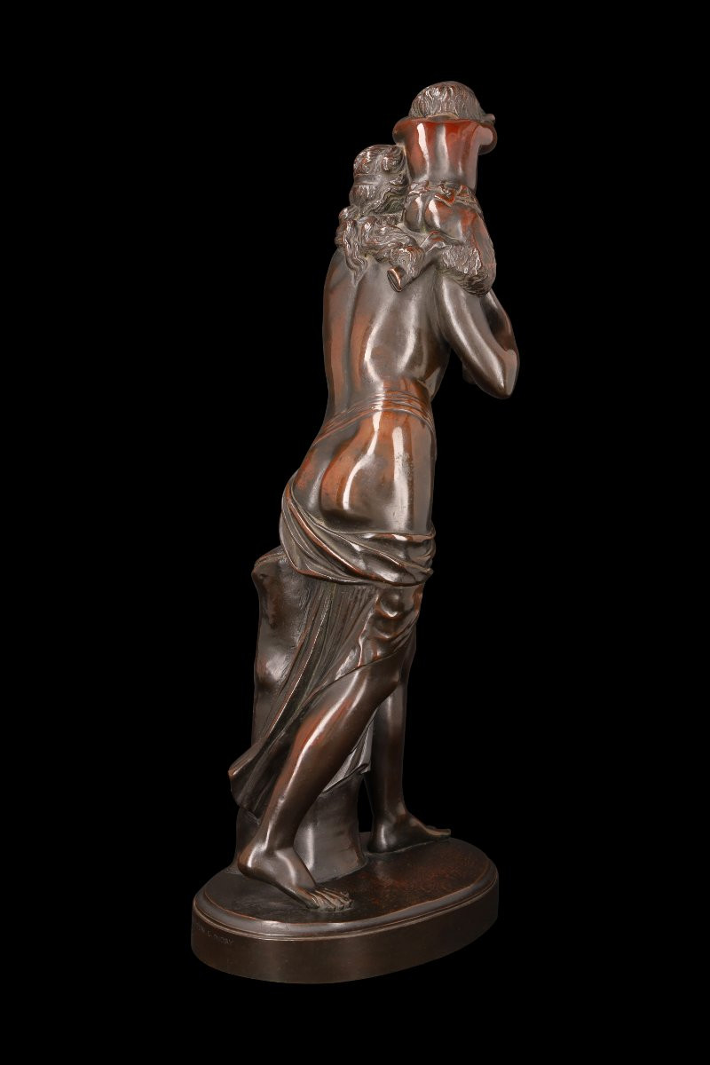 Bronze Sculpture "woman With Faun" By Leopold Oudry (1854-1882)-photo-4