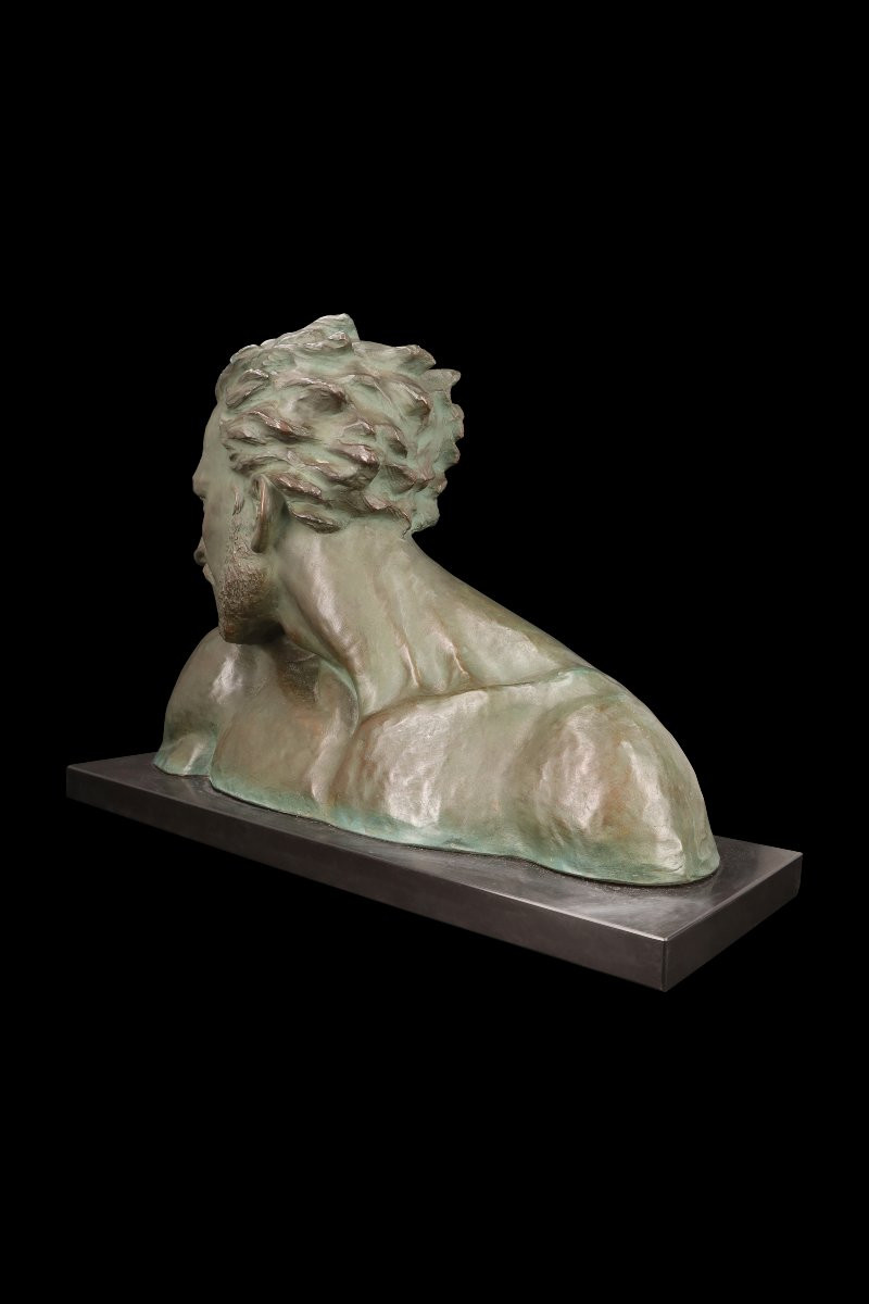 Sculpture en plâtre patiné bronze (N° 2255) "BUSTE D'HOMME" de DOMISSIE JOHANNES (1878-1955)-photo-3