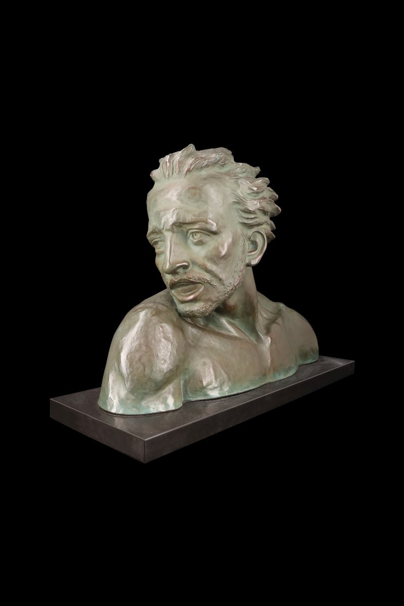 Sculpture en plâtre patiné bronze (N° 2255) "BUSTE D'HOMME" de DOMISSIE JOHANNES (1878-1955)-photo-7