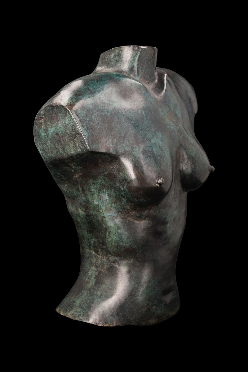 Sculpture en laiton patiné "BUSTE DE FEMME"-photo-6