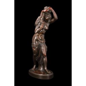 Bronze Sculpture "woman With Faun" By Leopold Oudry (1854-1882)