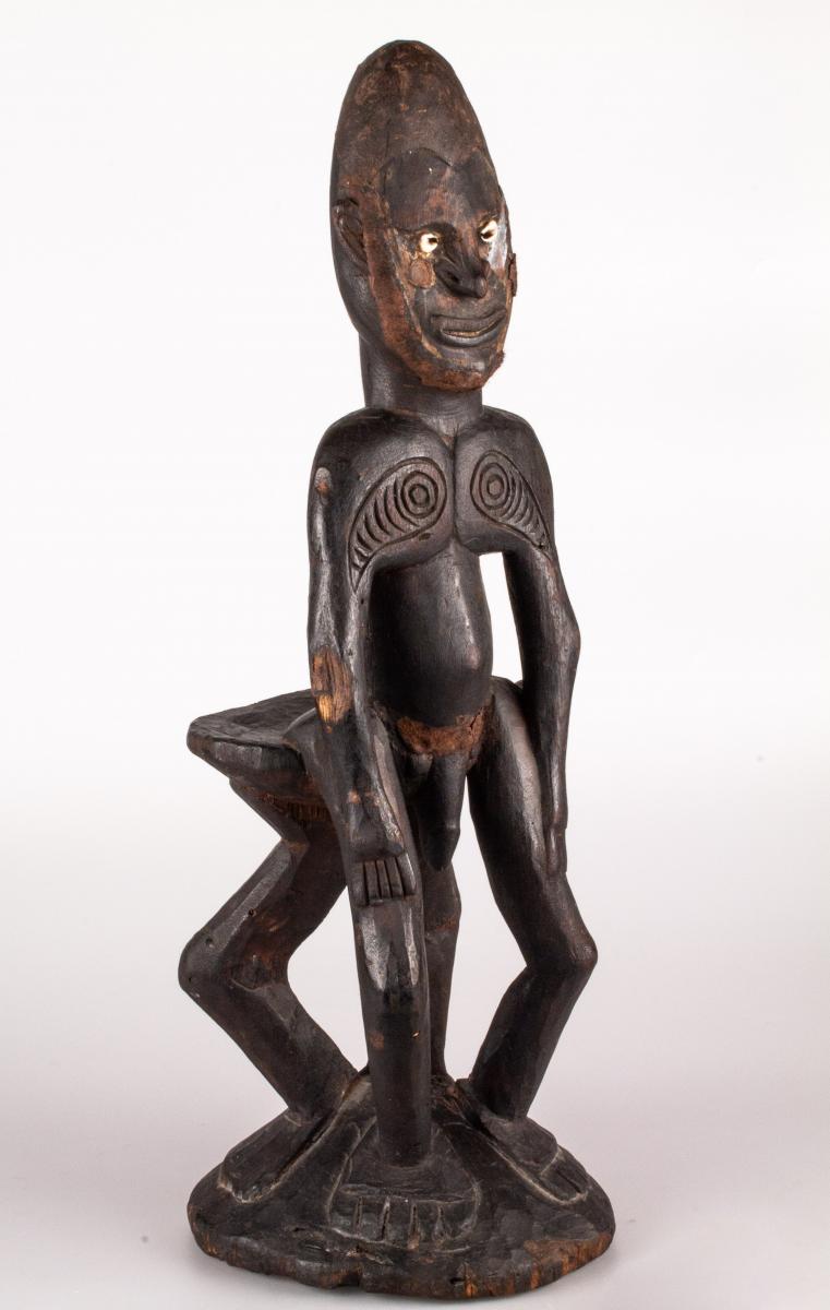 Anthropomorphic Male Sculpture In Wood - Middle Papua Sepik-photo-2