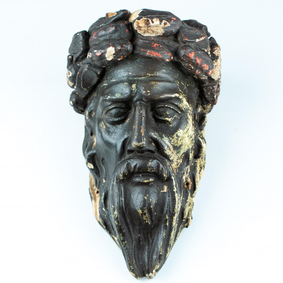 Masculine Head Carved And Crowned - Neoclassical, Late 18th Early 19th