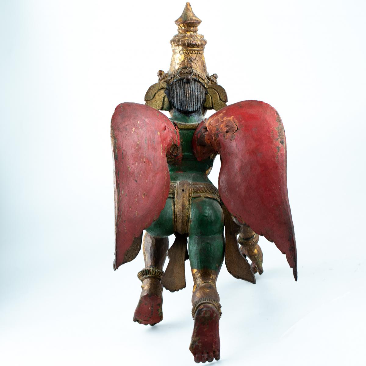 Garuda Bois Sculpté Polychrome - Inde, 18e-19e Siècles-photo-4