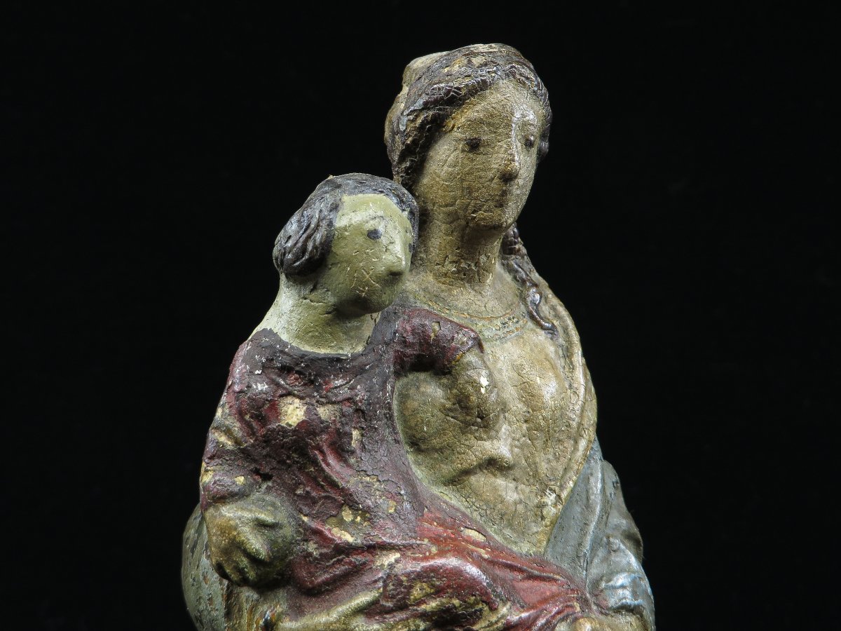 Virgin And Child In Terra Cotta Polychrome (signed I M) - 17th Century-photo-3