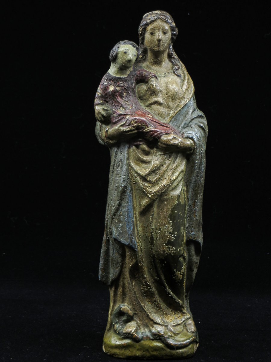 Vierge à l'Enfant En Terre Cuite Polychrome (signée I M )- 17e Siècle