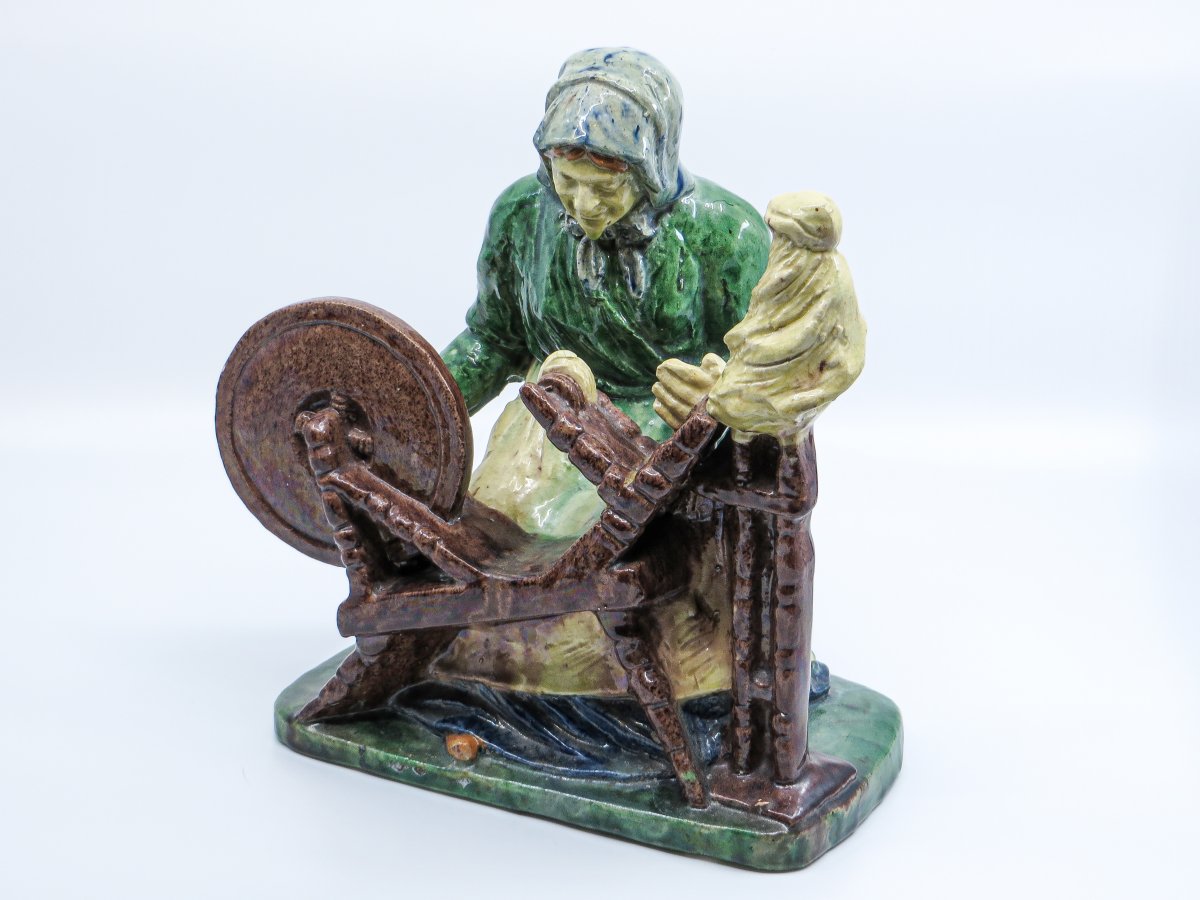 Glazed Terracotta Representative A Weaver - Middle 19th Century-photo-2